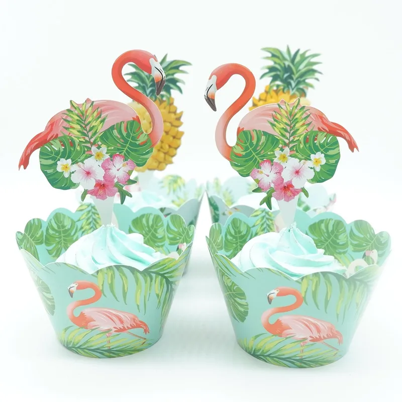 

12 sets Flamingo Birthday Paper Cupcake Wrappers Toppers For Kids Party Birthday Decoration Cake Cups(12 wraps+12 topper)