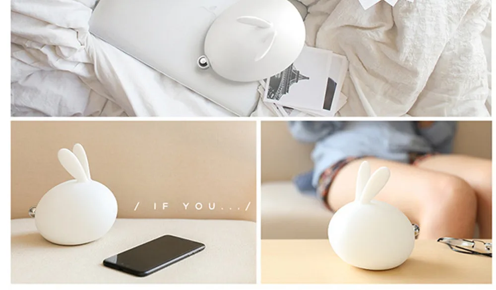 SuperNight 7 Colors Rabbit LED Night Light Dimmable Touch Sensor Cartoon Silicone Bunny Bedside Lamp for Children Kids Baby Gift (15)
