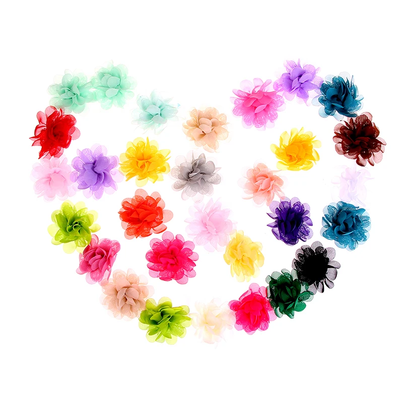 Разные цвета 10 шт. Сатиновыми цветами эластичной лентой для девочек искусственные цветы для повязки DIY цветок ленты для волос
