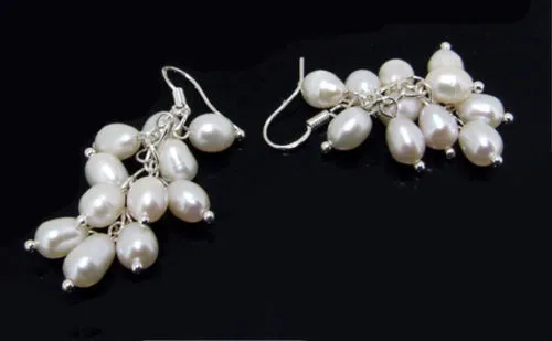 

HOT SELL - elegant White Rice Cultured Freshwater Earring 925 Silver Hook 2" -Top quality free shipping