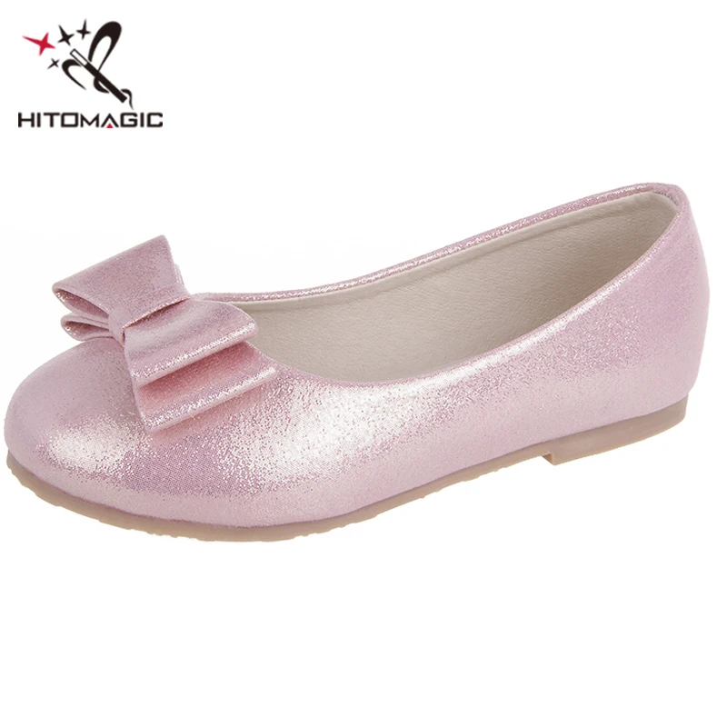 HITOMAGIC Girls Leather Shoes Girls Princess New Spring Summer Footwear Flats Kids Children Shoes For Party Wedding Heel Silver