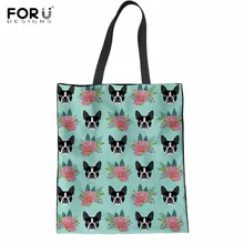 FORUDESIGNS/забавные 3D мопса/Бостон-терьер Цветочный принт Женская хлопчатобумажная сумка клатч повседневная женская сумка Eco складной, из ткани сумки