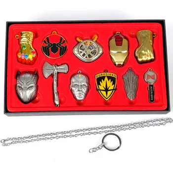 

Metal Marvel Avengers Captain America Keychain Set Box Iron man Mask Thor Hawkeye Aquaman Toys Banner Keyring Gift Toy
