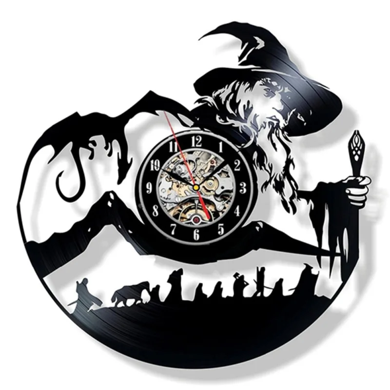 12" Vinyl Record Wall Clock Lord Gandalf Style Clocks for Living Room Silent Vintage CD Hanging Clock