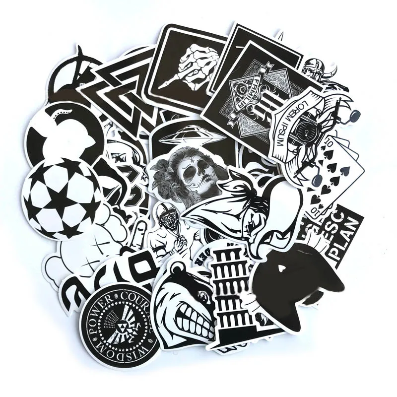 100pcs Black and White Random Stickers Graffiti Funny Sticker for Laptop Suitcase Skateboard Moto Bicycle Car Kid's Toy | Игрушки и