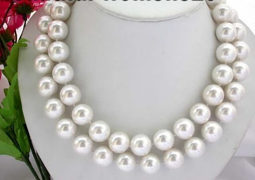 

Miss charm Jew.581 Big 2strands 16mm round white shell pearl Necklace