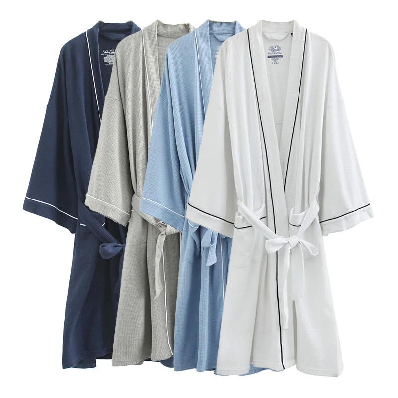 100 Cotton Men's Bathrobe Summer Robe Spa Waffle Bathrobe Free