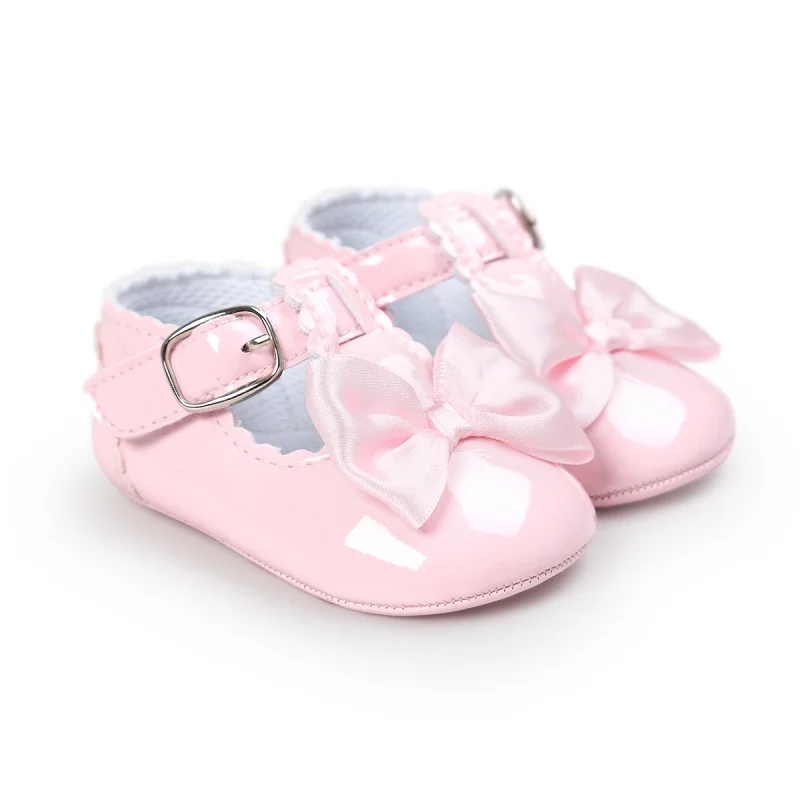 

Fashion Newborn Baby Girls Shoes PU Leather Prewalkers Non-slip Bowknot First Walkers Solid