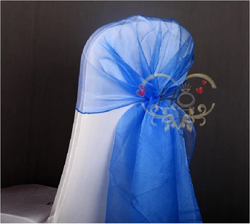 

100pcs/lot Wedding Decorations Organza Ribbon Hood Chair Cap Sashes Chair Hat In Royal Blue Color