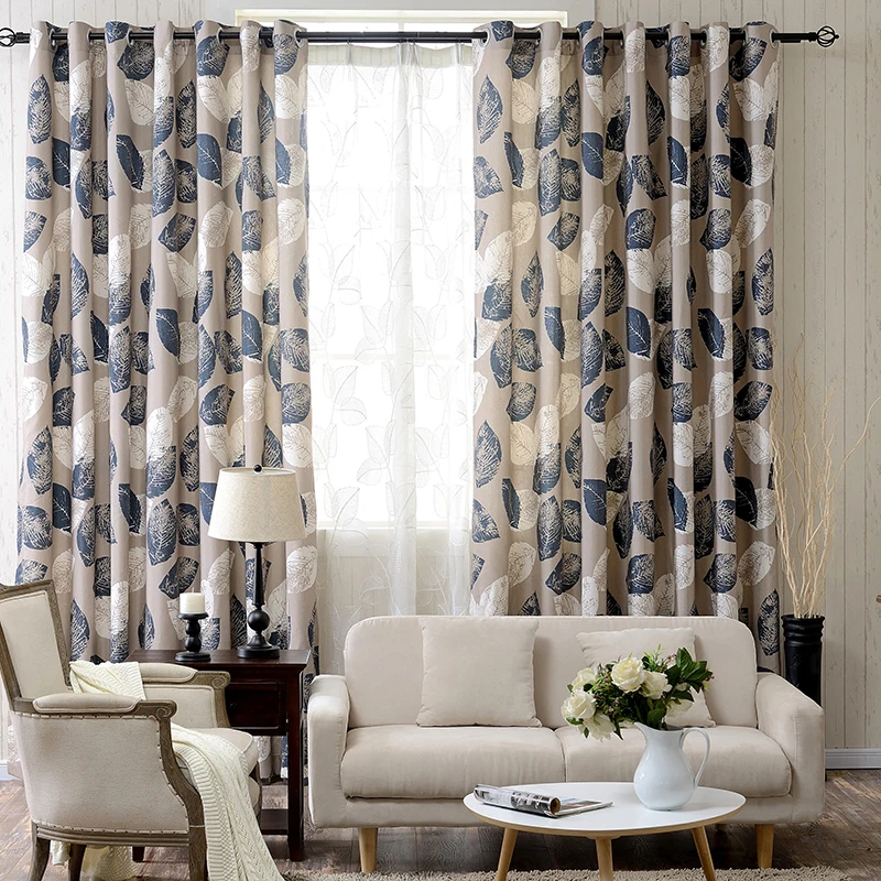 

Pastoral style Blue Leaves Curtains For Living Room Printed Cloth Curtain Bedroom Translucidus Curtains Home Textile Custom