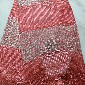 

New Peach Color 2019 High Quality stone African Lace Fabric French Net Embroidery Tulle Lace Fabric For Nigerian Wedding Party