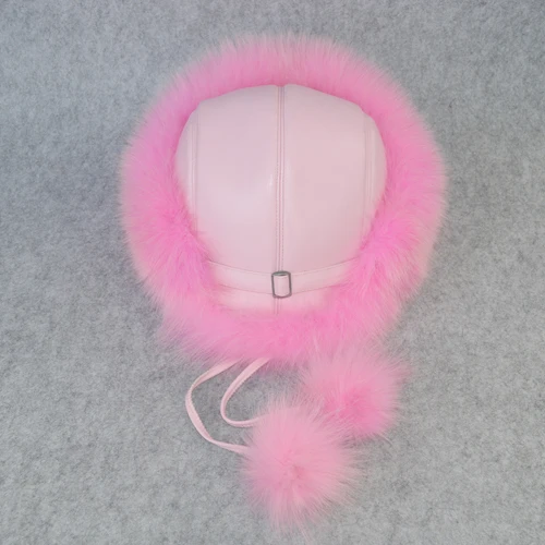 pink Женская зимняя шапка из натурального Лисьего меха, теплая мягкая пушистая шапка из меха лисы, роскошная Высококачественная шапка-бомбер из натурального Лисьего меха - Цвет: pink