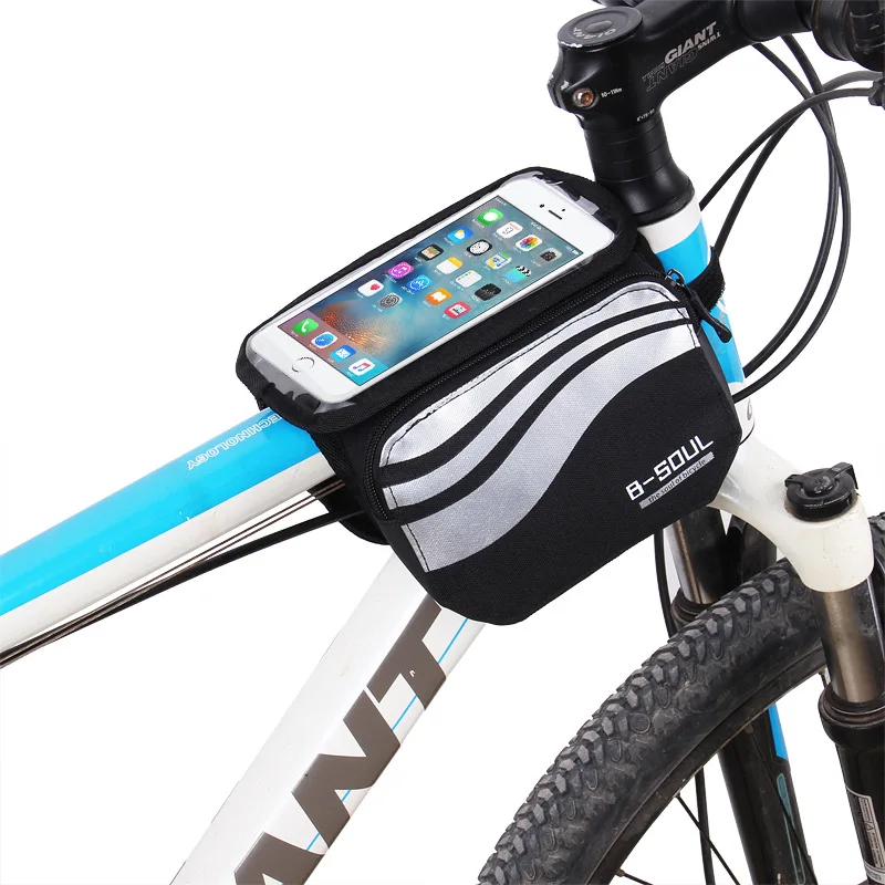 Велосипедная Передняя сумка для телефона с сенсорным экраном, MTB дорожный велосипед велосипедная сумка для мобильного телефона с сенсорным экраном 5,7 дюймов сумка для мобильного телефона Аксессуары для велосипеда - Цвет: Silver