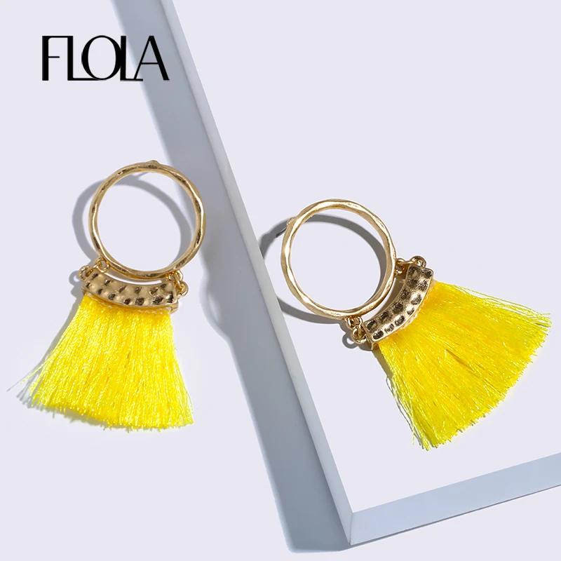 FLOLA 8Colors Spring Fringed Boho Women Statement Earrings Tassel Drop Dangle Valentine gift Brincos Pendientes ersk08 | Украшения и