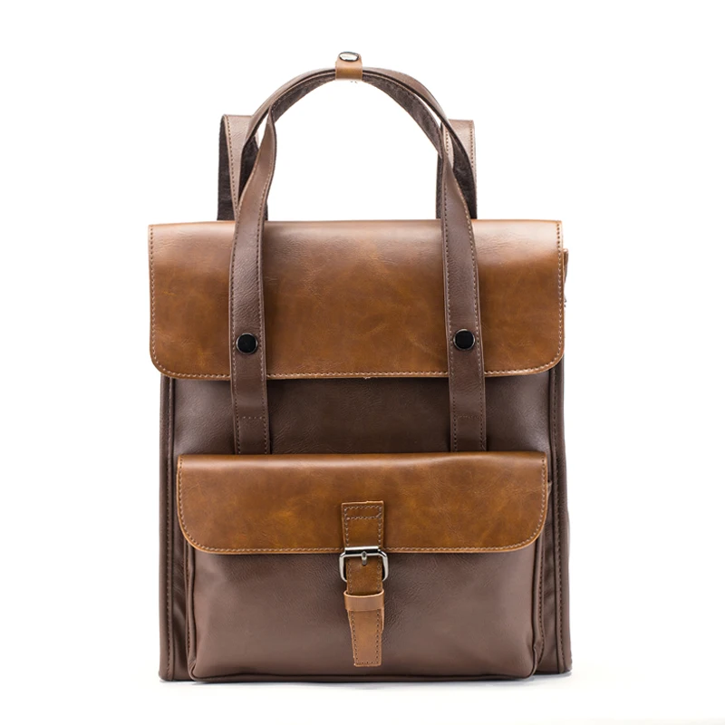 

2018 New Fashion Men Backpacks High Quality Pu Leather Vintage Male Korean Student Backpack Boy Business Laptop School Bag