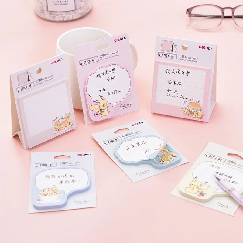 

4 Packs x 40 Sheet Cartoon Pikachu Self Sticky Note With Horizontal Line Memo Pad Can stand Students School Supplies Deli 66552