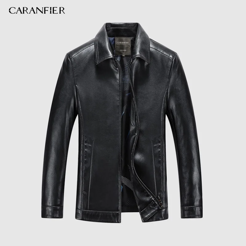 CARANFIER,, мужская куртка из натуральной кожи, осенняя верхняя одежда, черная, тонкая, простая, Бизнес Стиль, овчина, пальто, одежда высокого качества