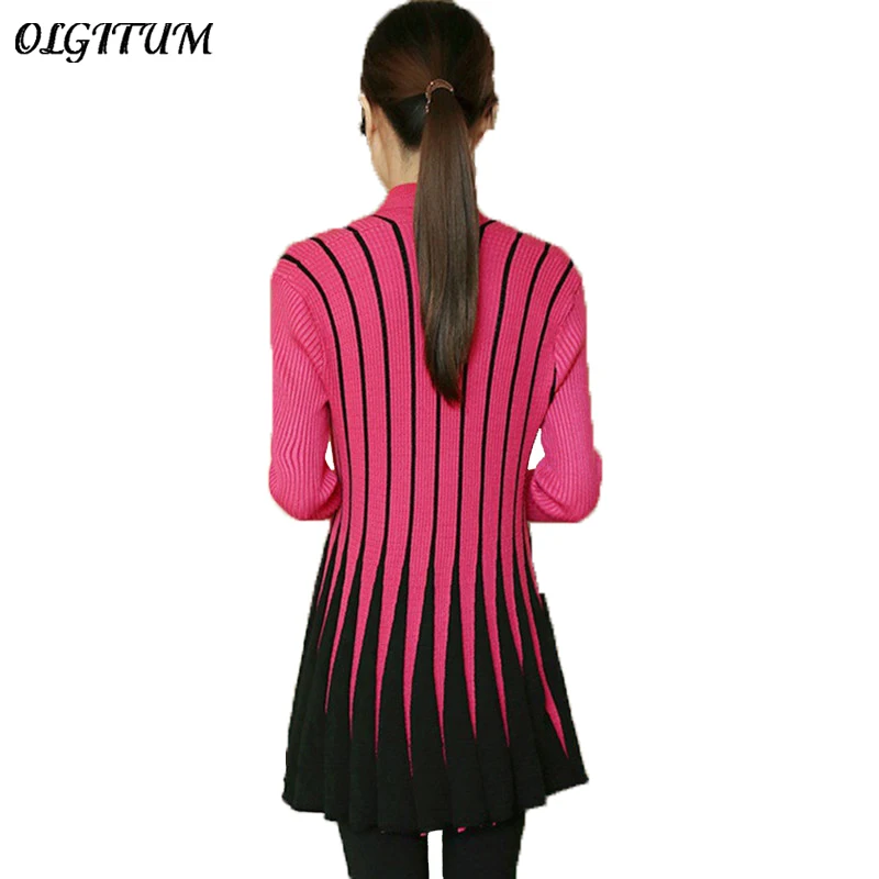 OLGITUM الربيع النساء سترة 2019 الأزياء المشارب طباعة طويلة الأكمام سترة ضئيلة شال الحياكة سترة سترة للإناث