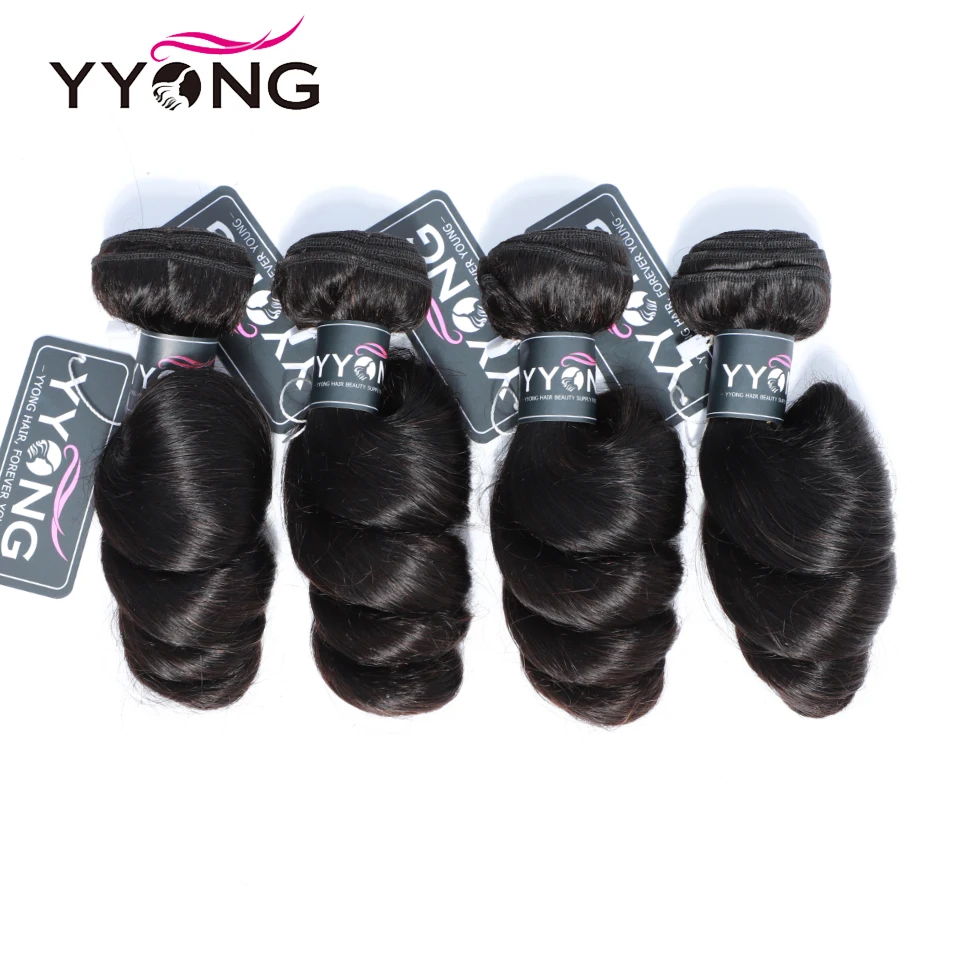 Yyong Hair 4 Bundle Deals Brazilian Loose Wave Hair Extensions 8-26 Inch Can Be Colored 100% Remy Human Hair Weave Natural Color