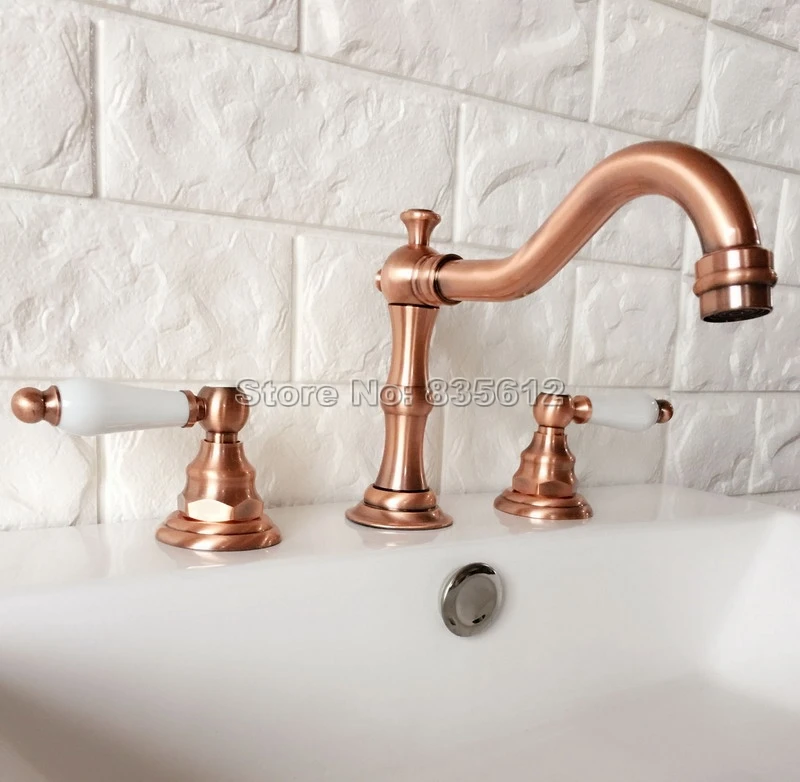 Antique Red Copper Bathroom Widespread Tap Deck Mounted Basin Sink Antique Red Copper Bathroom Widespread Tap Deck Mounted Basin Sink Bathtub Faucets Dual Handle Cold Hot Water Taps Wrg040 In From Home