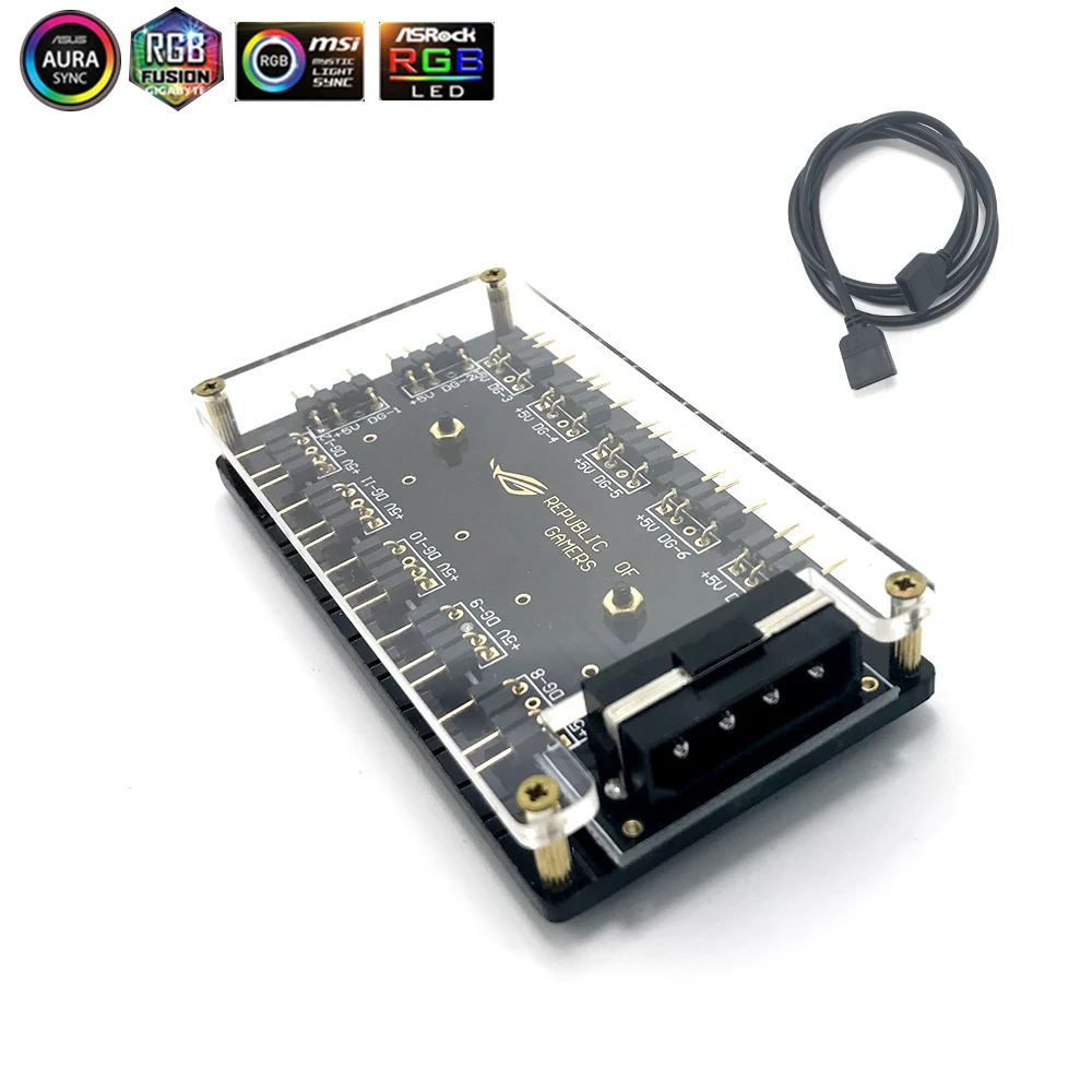 ASUS AURA 5V 3 Pin RGB Hub Interface SYNC Splitter 3Pin Header Motherboard Fan Magic Synchronous Power Supply