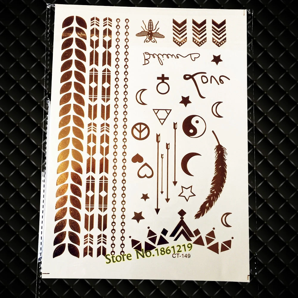

25 Style Unique Flash Gold Finger Hand Tattoo Cute Metallic Stars Arrow Totem Waterproof Body Art Fake Temporary Tattoo Stickers