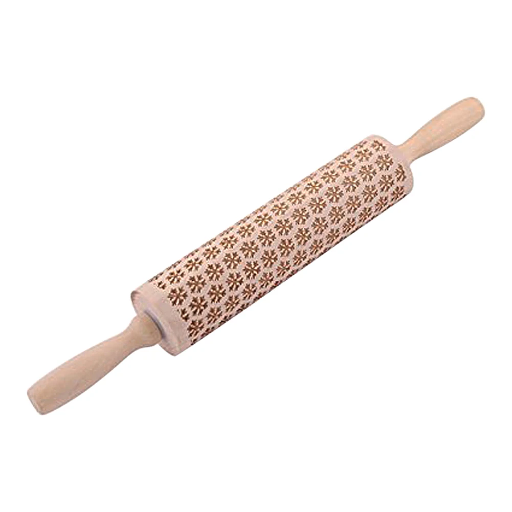 Christmas Snowflake Embossing Rolling Pin Gingerbread Baking Cookies Wooden Noodle Biscuit Fondant Cake Dough Patterned Roller - Цвет: Style D