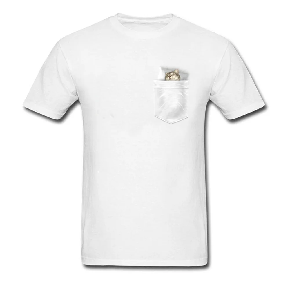 CAT SLEEPING IN MY POCKET Mens T-shirts Newest Summer Tops & Tees All Cotton O Neck Short Sleeve Crazy Tee Shirt Summer Autumn CAT SLEEPING IN MY POCKET white