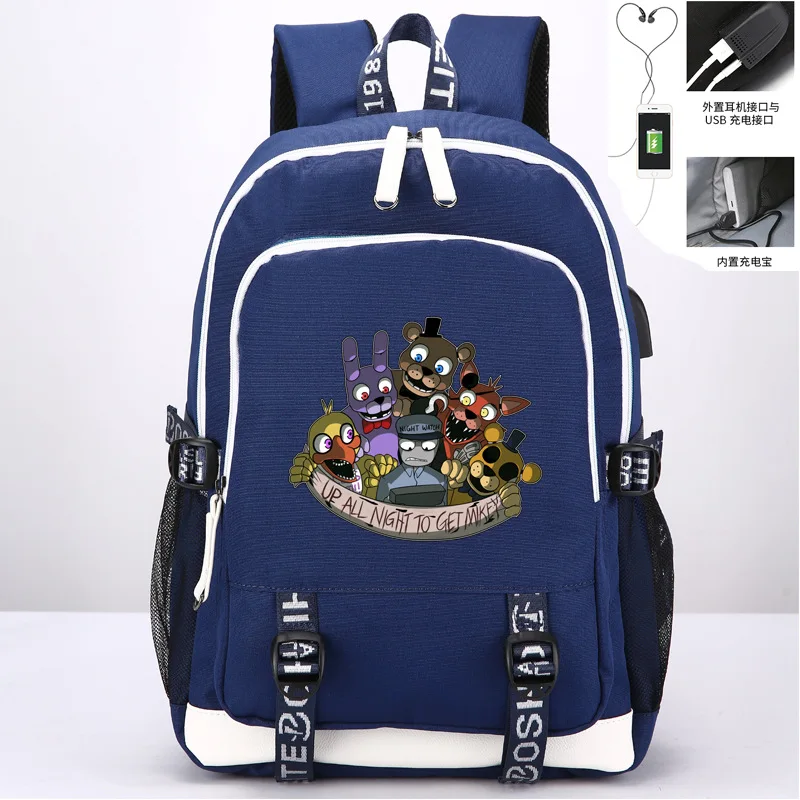 

High Quality 2018 Five Nights at Freddy's Printing Backpack Canvas School Bags USB Charging Laptop Backpack Travel Men Backpack