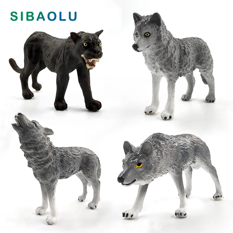 

Simulation Leopard Wolf Black Panther Animal model figurine home decor miniature fairy garden decoration accessories gift toys