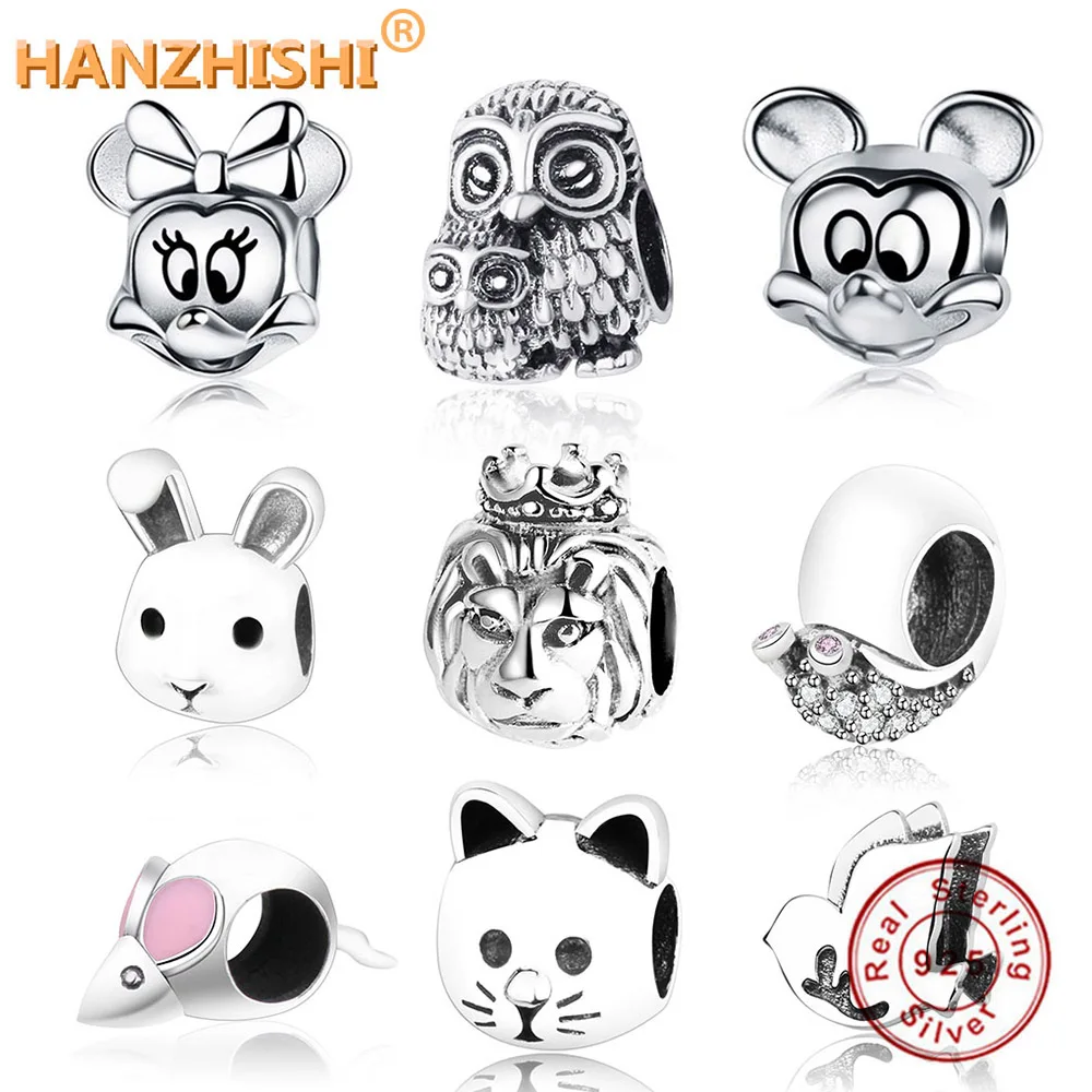 

925 Sterling Silver Lovely Animal Cat Lion Rabbit Bee Charm Fit Original Pandora Charm Bracelet DIY Jewelry Making berloque 2018