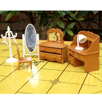 

6pcs Miniature Bedroom Furniture Dresser Desk Mirror Toys Set Doll House Accessories for Children Girl Birthday Christmas Gifts