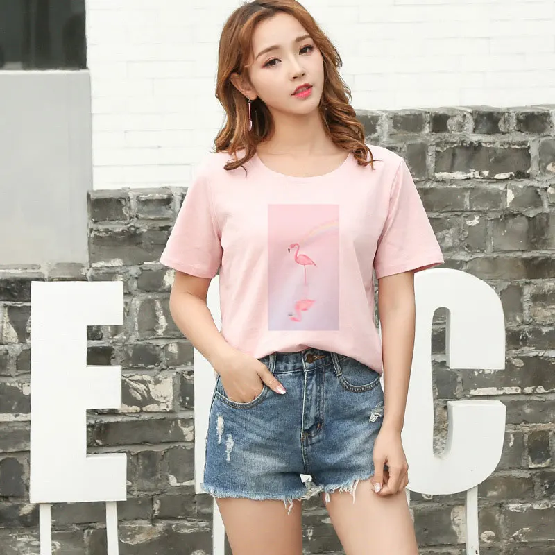 

summer tops INS style kawaii Flamingo animal print tees women clothes 2019 Short Sleeve pink t shirt tees tumblr chemise femme