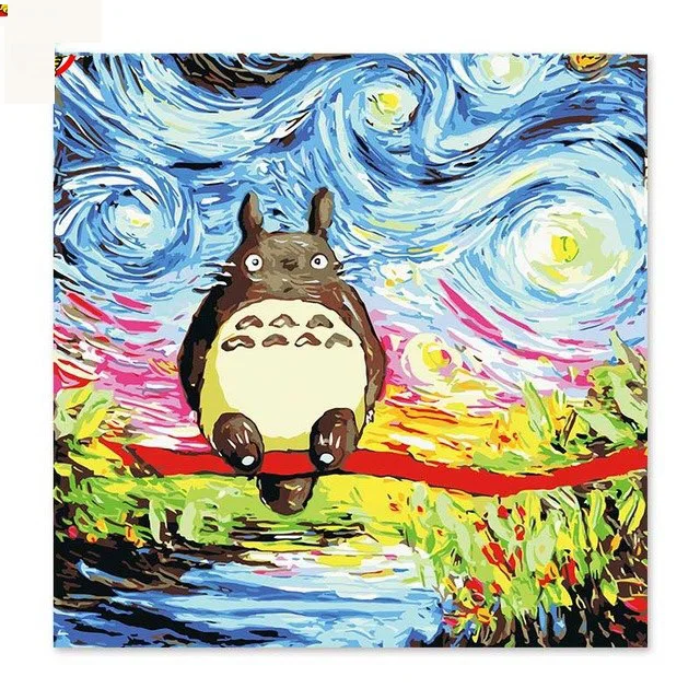 Digital Painting Starry Sky Abstraction Van Gogh Stars Miyazaki Totoro Perfect Combination Modern Animation Cartoons Impression | Дом и сад