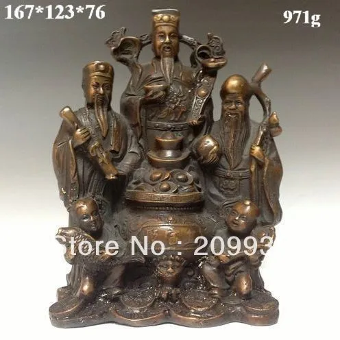 

00515 Chinese Bronze Statue w God of wealth&ShouXing NR (A0314)