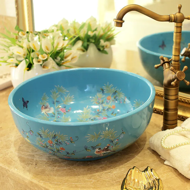China Artistic Europe Style Counter Top porcelain wash basin bathroom