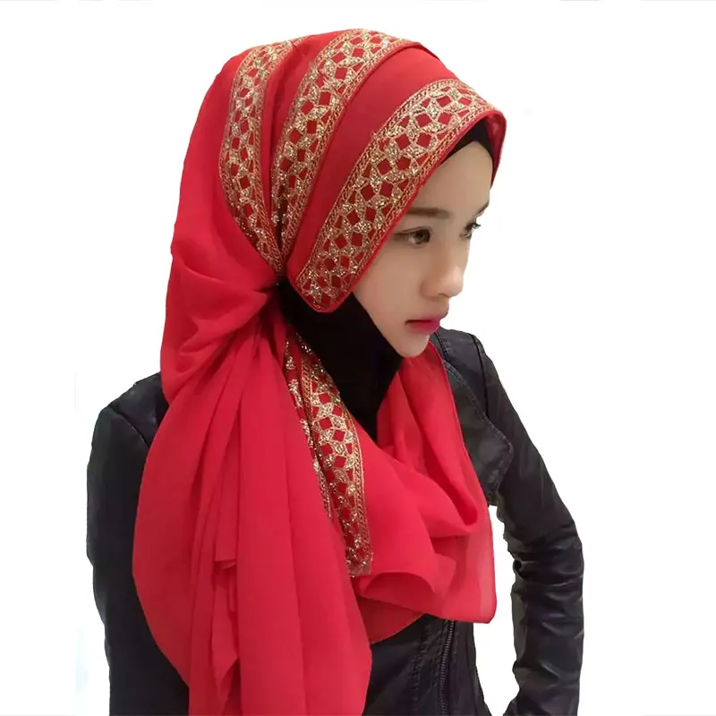Новый дизайн мусульманин хиджаб Инкрустированные Акриловый со стразами шифоновые шарфы для дам Bufandas Исламская женские брендовые