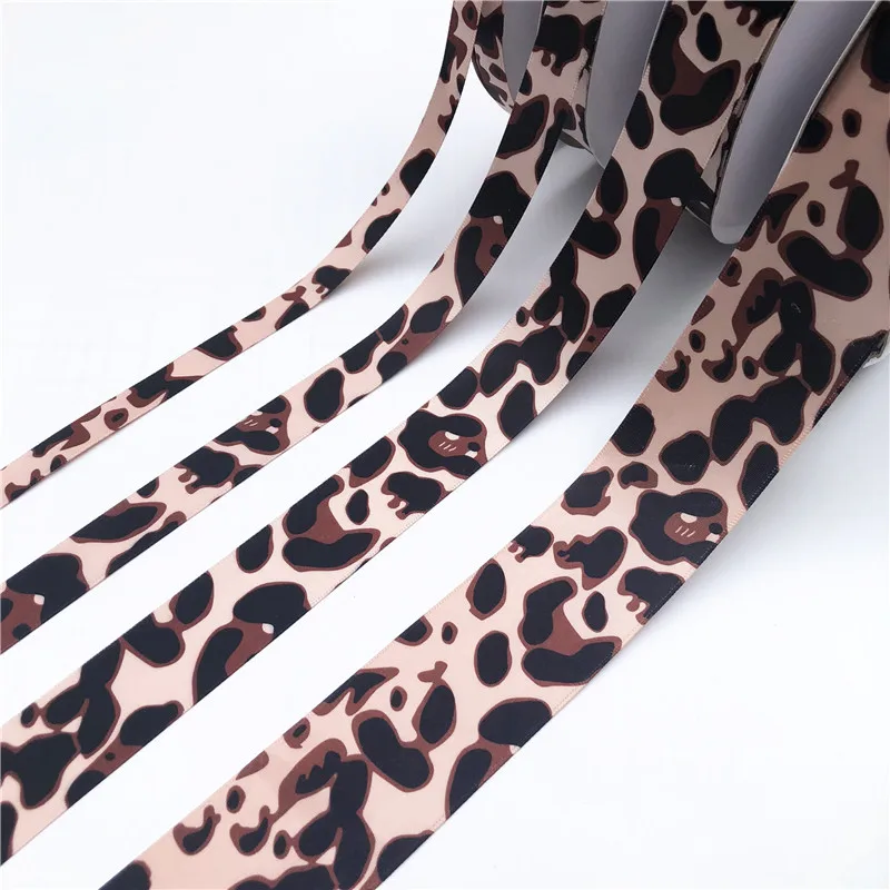 

Hot Khaki Leopard Print 10/15/25/40mm Grosgrain Satin Ribbons Bows Christmas Packing DIY Sewing Hair Gift Decor Craft 5yards
