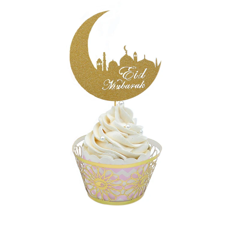 Eid украшение Мубарак арабский фестиваль поставки Лазерная резка обертка для кексов и Рамадан топперы