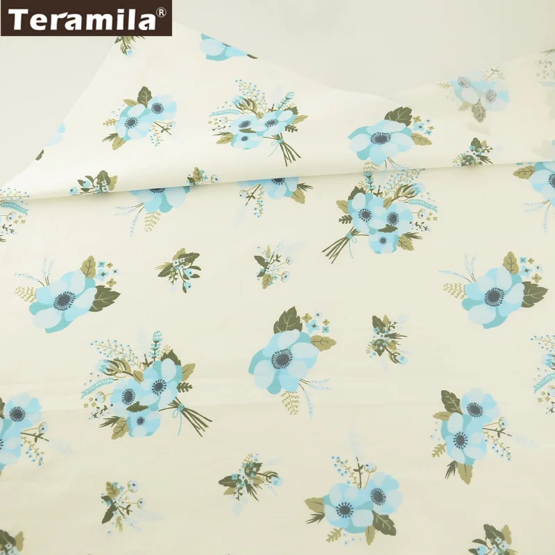 

Teramila Fabric 100% Cotton Printed Blue Floral Style Tissue Soft Material Sewing Bed Sheet DIY Baby Dress Scrapbooking Bedding
