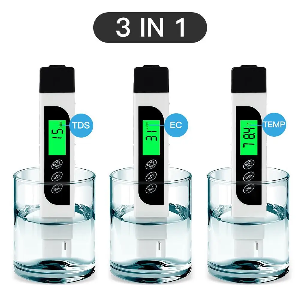 

Filter Water Quality Purity,3 in 1, 0-9990 ppm,LCD digital tds 3 meter, Tds, Ec and Temp Meter, reverse osmosis