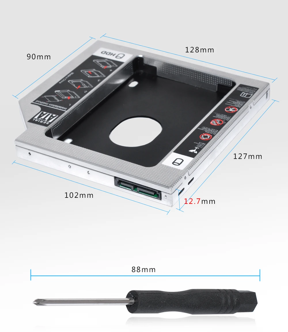 Sunvalley алюминиевый сплав 12,7 мм 2nd HDD Caddy SATA To SATA 3,0 для ноутбука DVD/CD-ROM Оптический отсек 2," HDD SSD чехол 10 шт