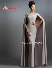 Romantischen Moslemisches Nixe-langes Applique Abendkleid Vintage Satin Spitze Abendkleid Mit Cape Mutter der Braut Kleid E12