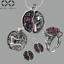 Женское винтажное ожерелье с кристаллами из нержавеющей стали, ожерелье с подвеской из граната, ожерелье с подвеской в виде фруктового дерева Q3