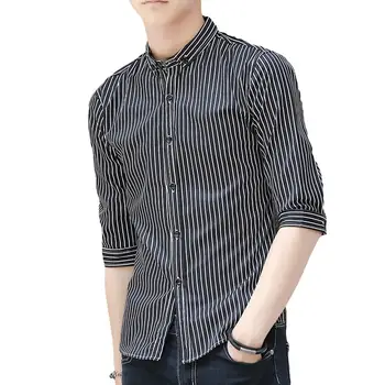 

Fashion Stripe Turn-Down Collar Half Sleeve Men's Casual Slim Fit Shirt Top new