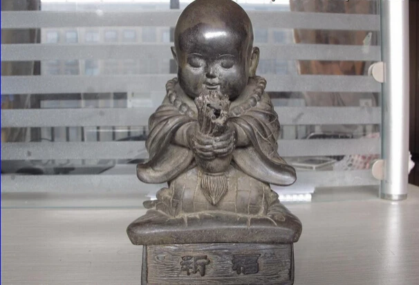 

USPS to USA S0910 Chinese Buddhism Pure Bronze Copper small Boy bonze supplication Buddha Statue (B0328)