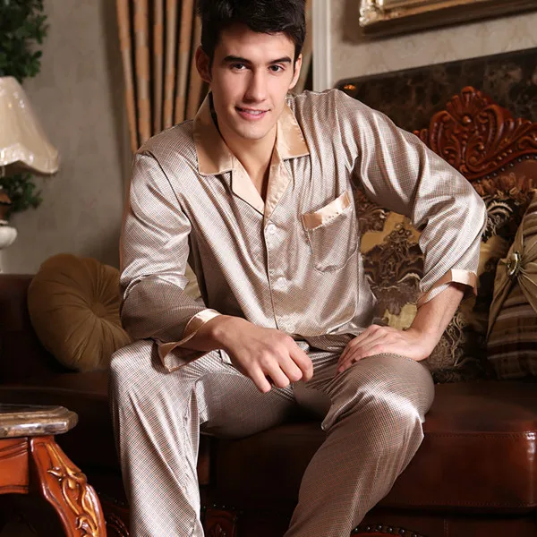 Plus Size men Casual Breathable Faux silk tops and Pants sets Pijamas lounge Homewear Sleepwear Set Men's Pajama sets 5002