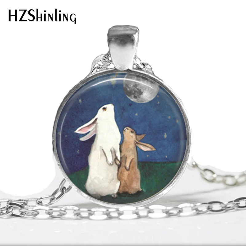 

NS-00733 New Fashion Rabbit and Moon Necklace Cute Animal Pendant Girls Glass Cabochon Art Pendant Necklace HZ1