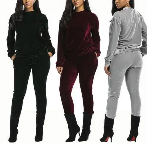 

2018 Velour Tracksuit Women 2 Piece Set Top And Pants Autumn Winter Velvet Tracksuits Sweatsuit Hoodies Plus Size WF928