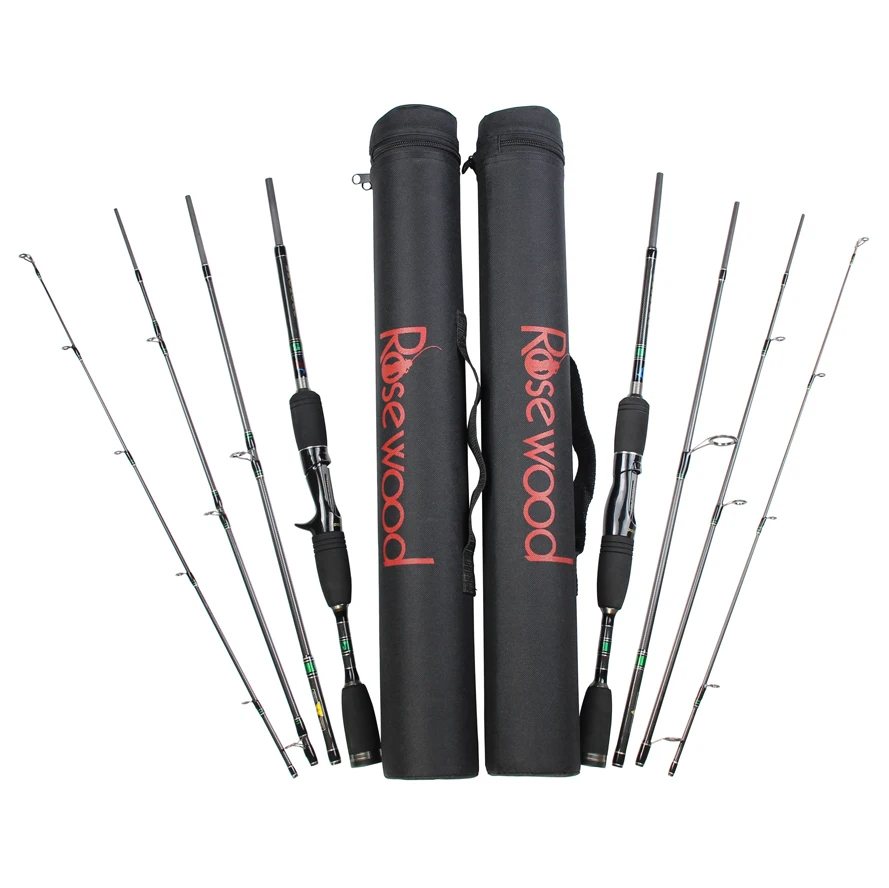 

ROSEWOOD 4-Piece 1.98m M Power Spinning Rod Travel Spinning Fishing Rod Portable Casting Pole With Carry Bag - Black
